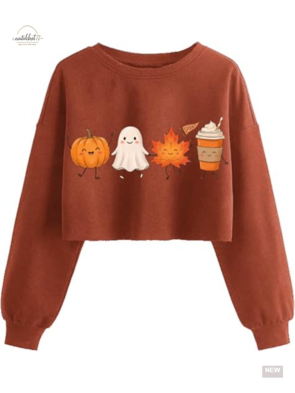 Womens Halloween Crop Sweatshirt Crew Neck Lantern Sleeve Fall Top